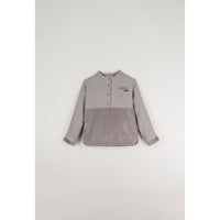 Popelin Taupe Plaid Mandarin Collar Shirt