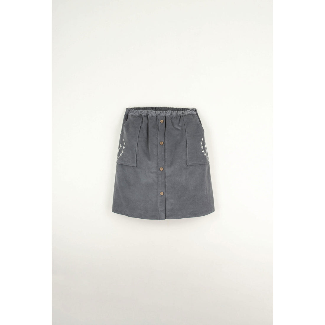 Popelin Grey Embroidered Pocket Skirt
