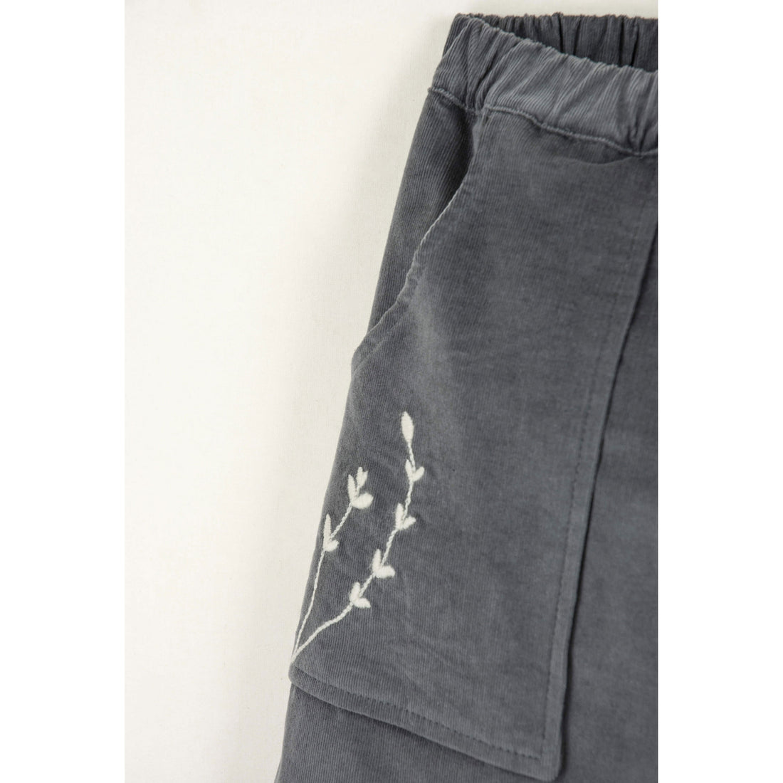 Popelin Grey Embroidered Pocket Skirt