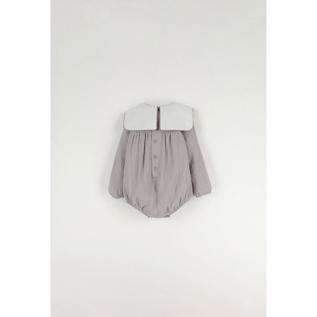 Popelin Taupe Embroidered Yoke Romper