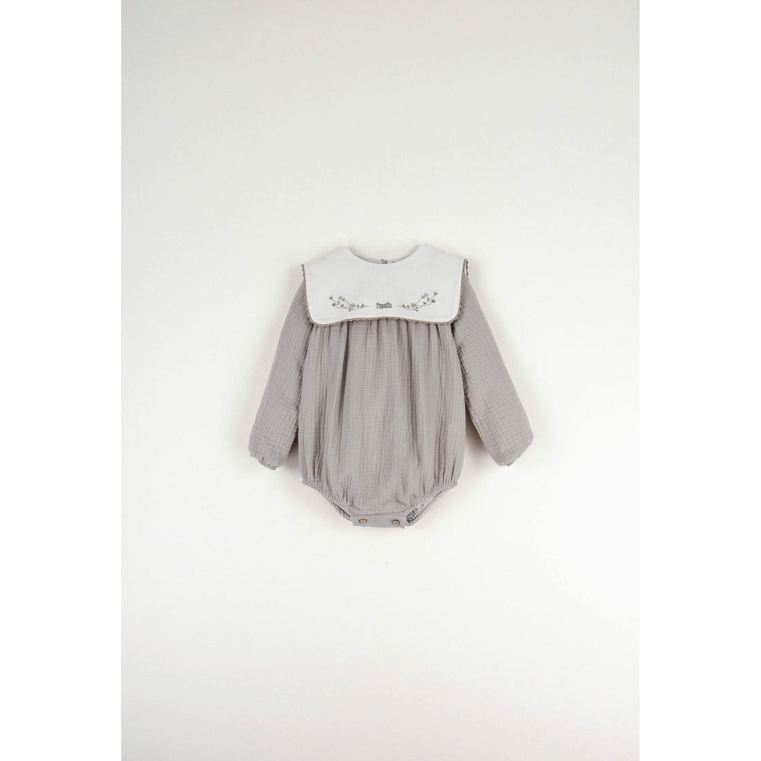 Popelin Taupe Embroidered Yoke Romper