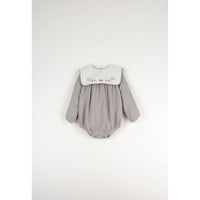 Popelin Taupe Embroidered Yoke Romper