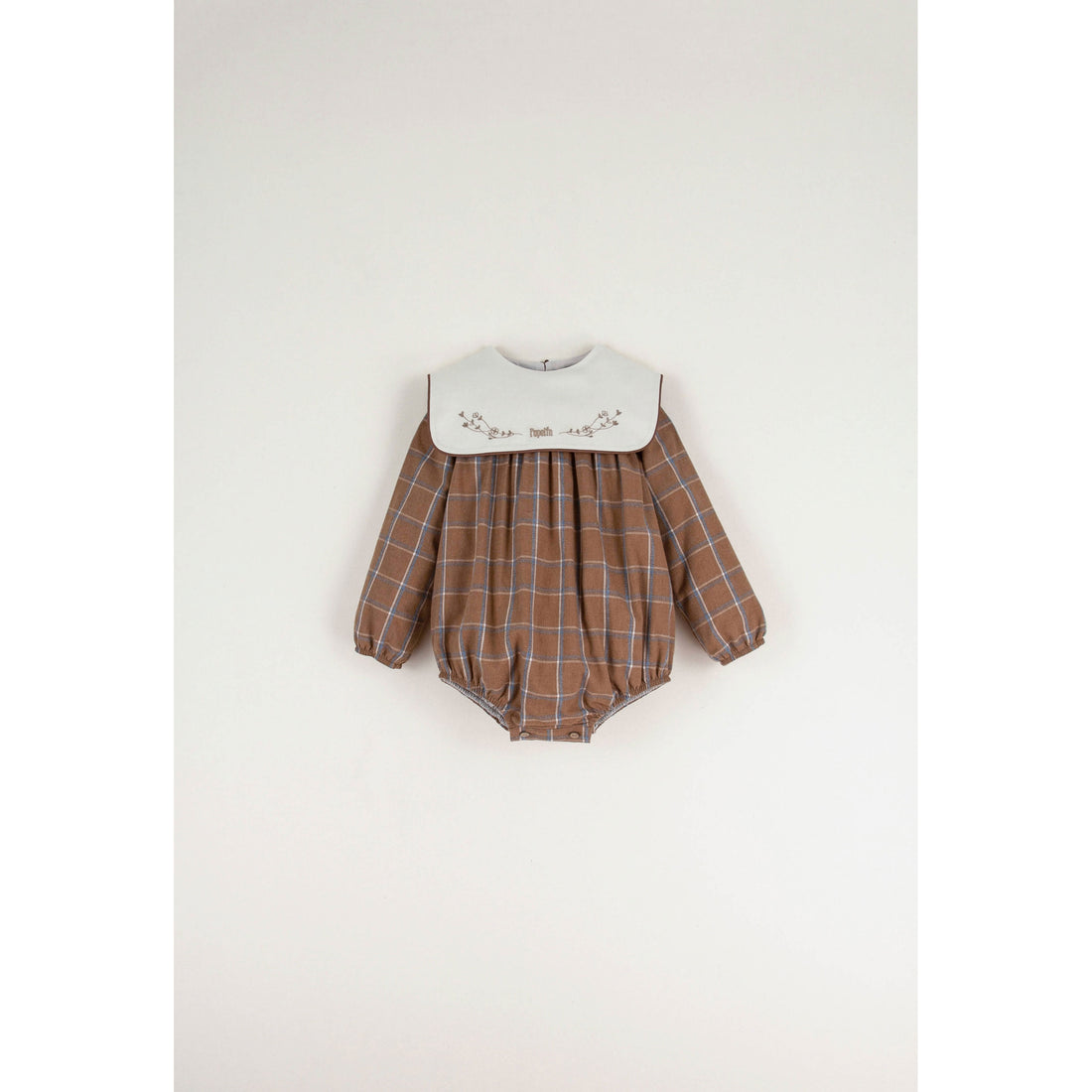 Popelin Terracotta Plaid Embroidered Yoke Romper