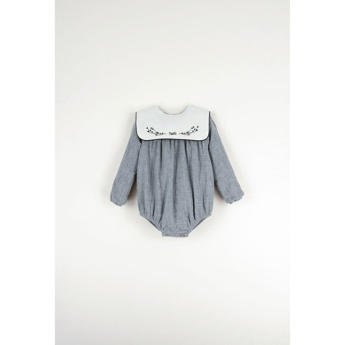 Popelin Light Grey Plaid Embroidered Yoke Romper