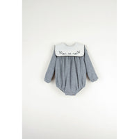 Popelin Light Grey Plaid Embroidered Yoke Romper