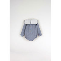Popelin Light Grey Plaid Embroidered Yoke Romper