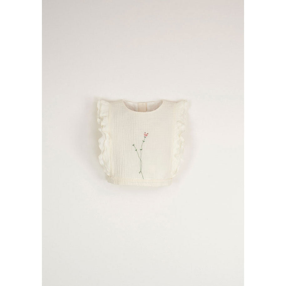 Popelin Off-White Embroidered Top