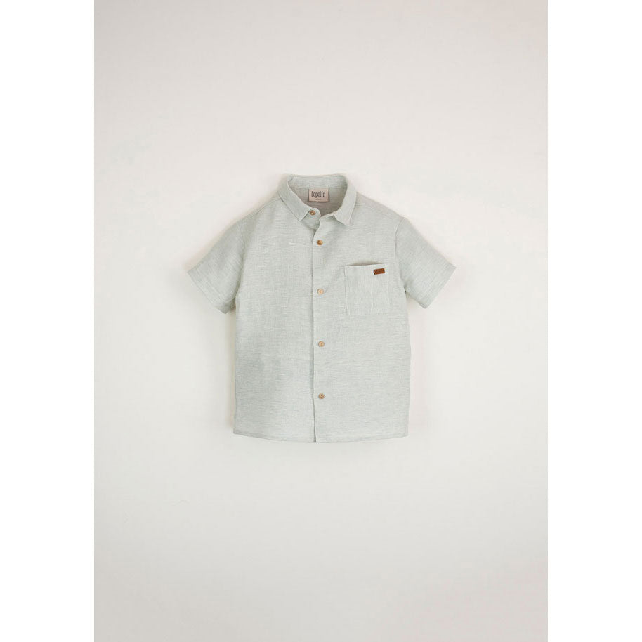Popelin Aqua Marine Shirt With Collar And Pocket