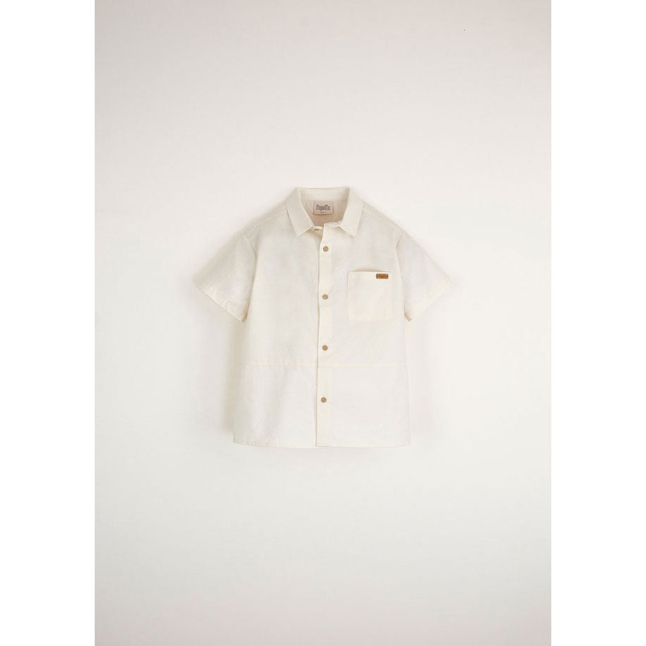 Popelin Off-White Poplin Shirt With Collar And Pocket
