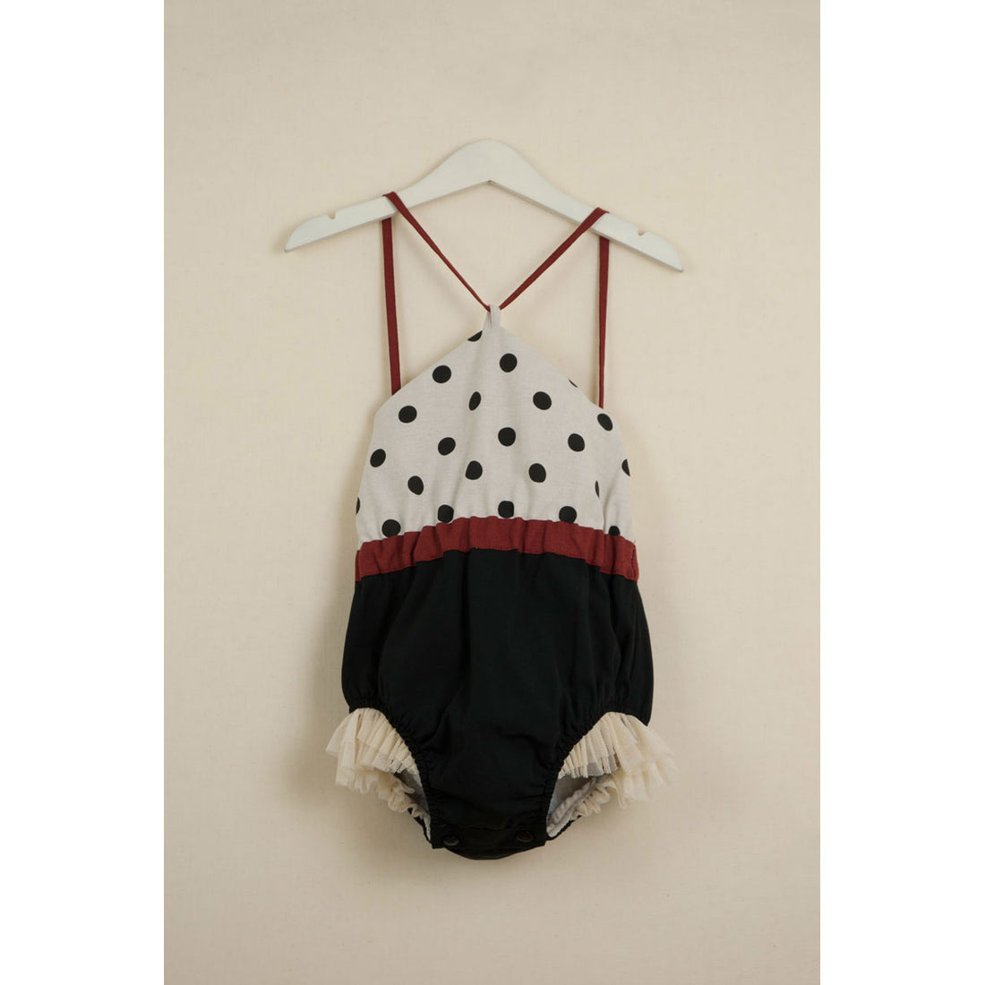 Popelin Black Polka Dot Reversible Bathing Romper
