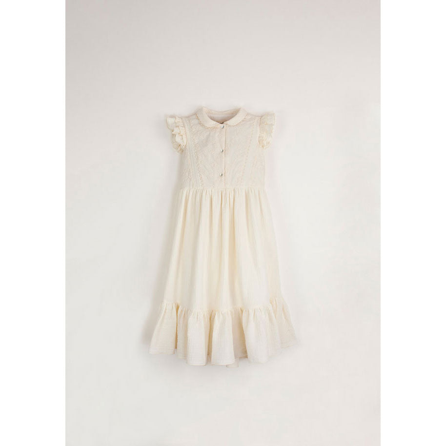 Popelin Off-White Dress With Baby-Style Collar