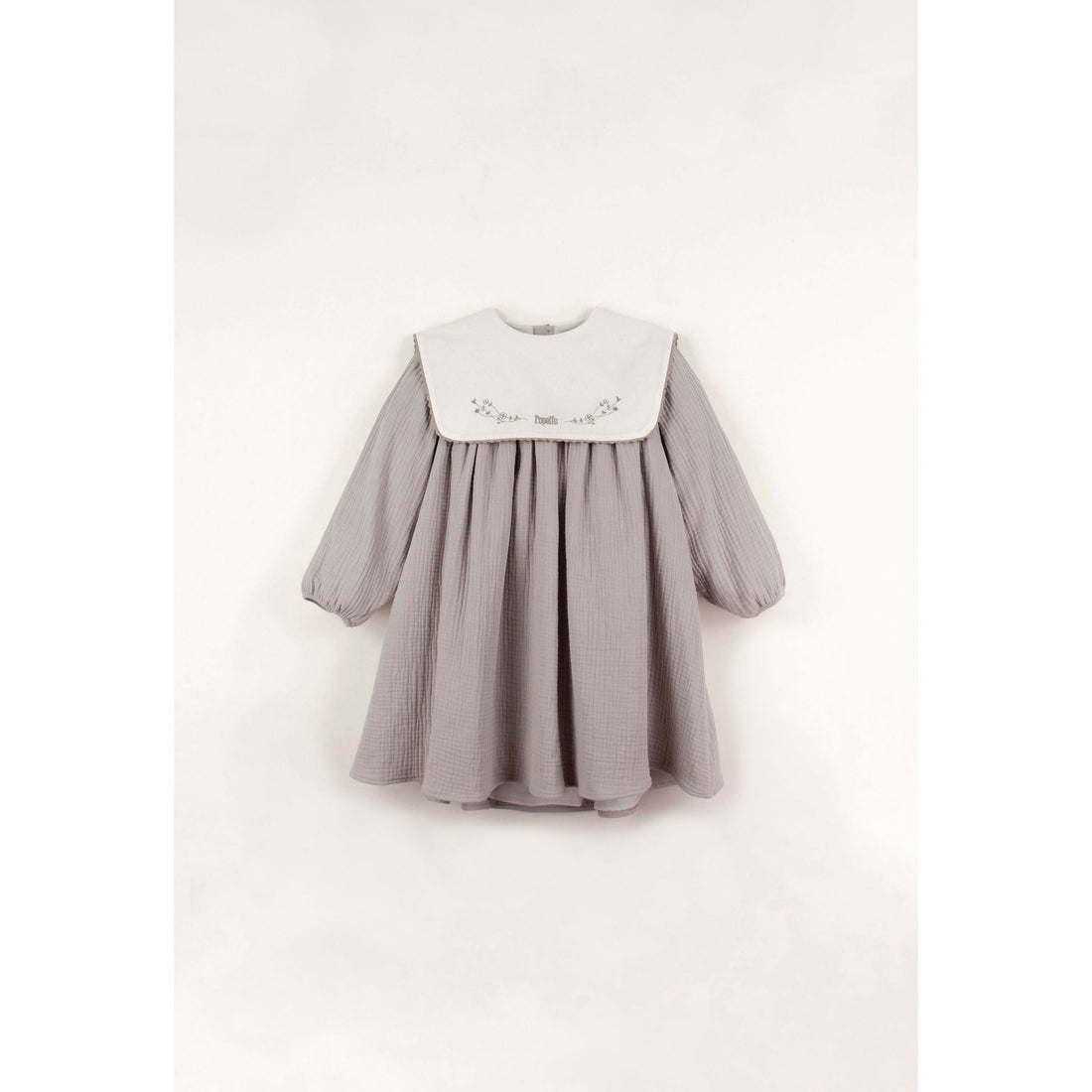 Popelin Taupe Embroidered Yoke Dress