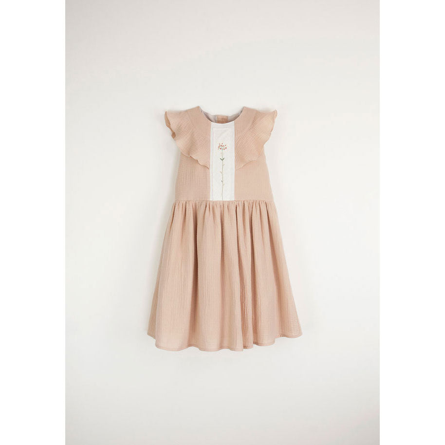Popelin Pink Dress With Yoke And Frill