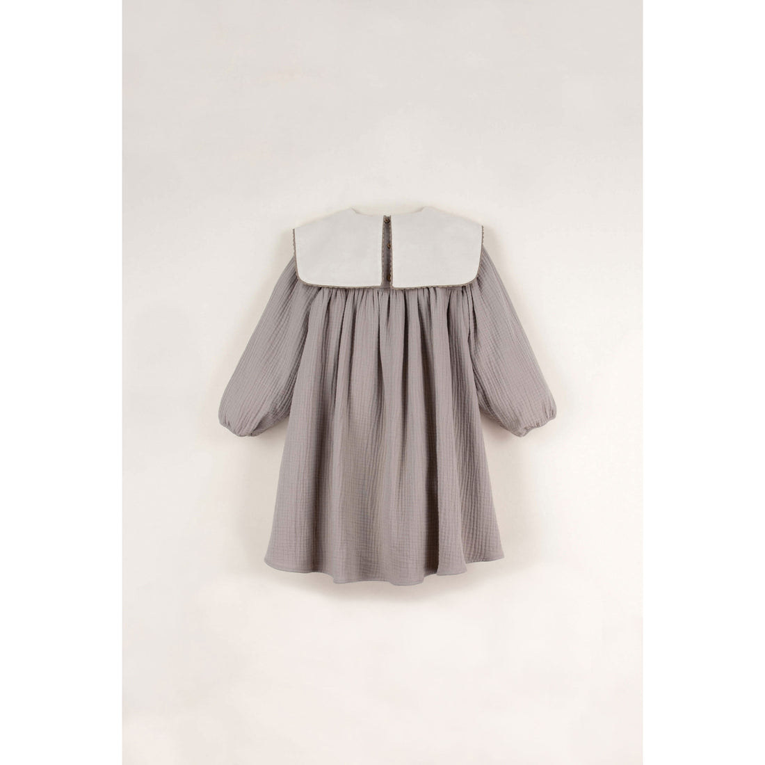 Popelin Taupe Embroidered Yoke Dress