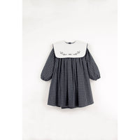 Popelin Black Plaid Embroidered Yoke Dress