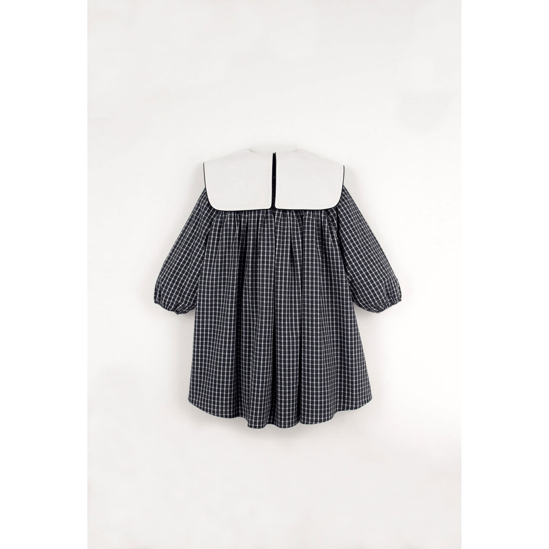 Popelin Black Plaid Embroidered Yoke Dress