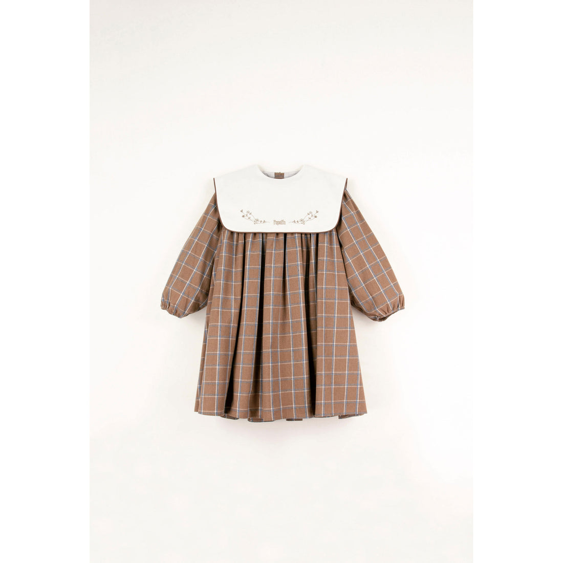 Popelin Terracota Plaid Embroidered Yoke Dress