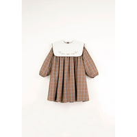 Popelin Terracota Plaid Embroidered Yoke Dress