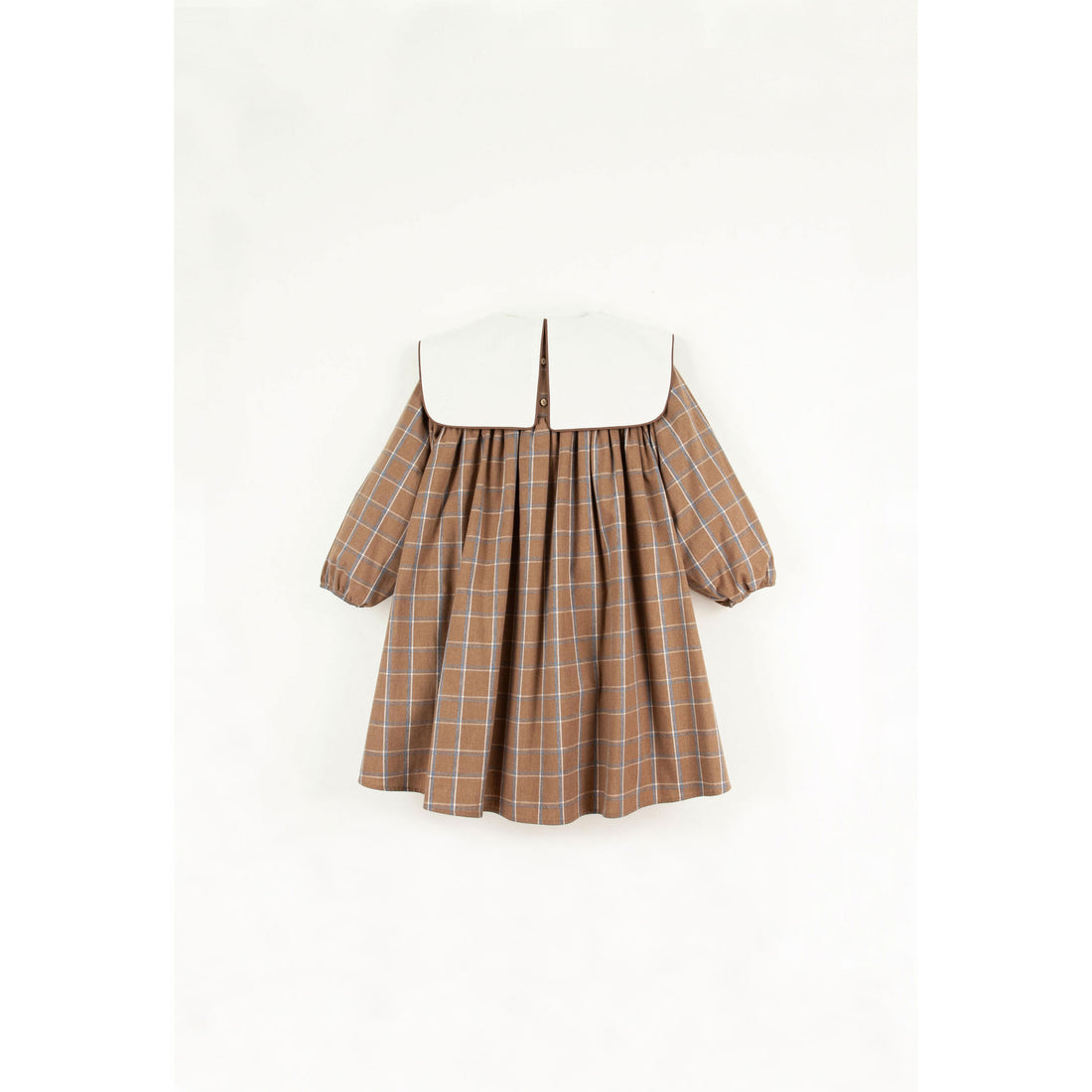 Popelin Terracota Plaid Embroidered Yoke Dress