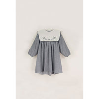 Popelin Light Grey Embroidered Yoke Dress