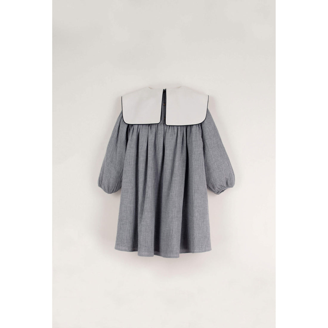 Popelin Light Grey Embroidered Yoke Dress