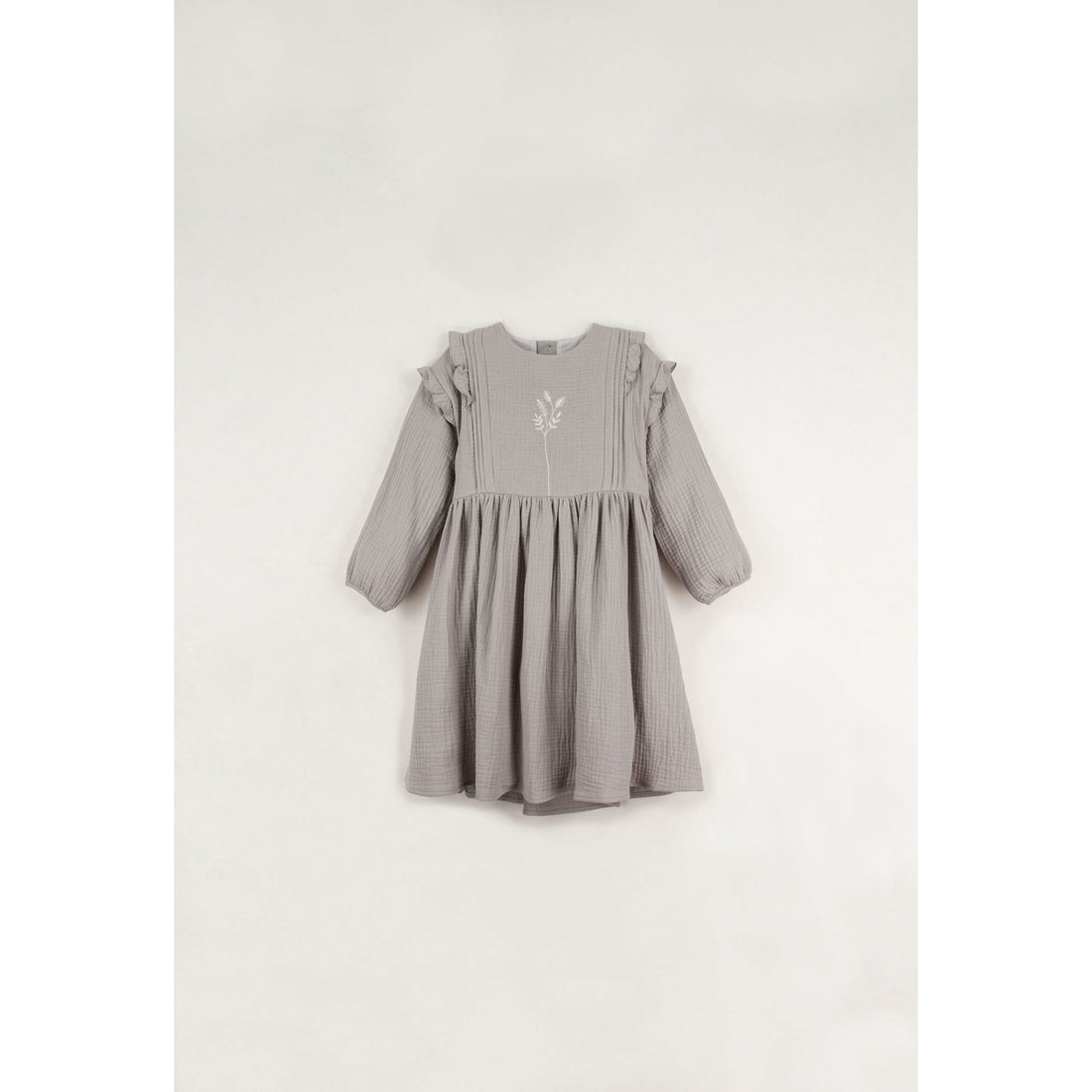 Popelin Taupe Embroidered Pintuck Dress