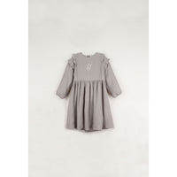Popelin Taupe Embroidered Pintuck Dress