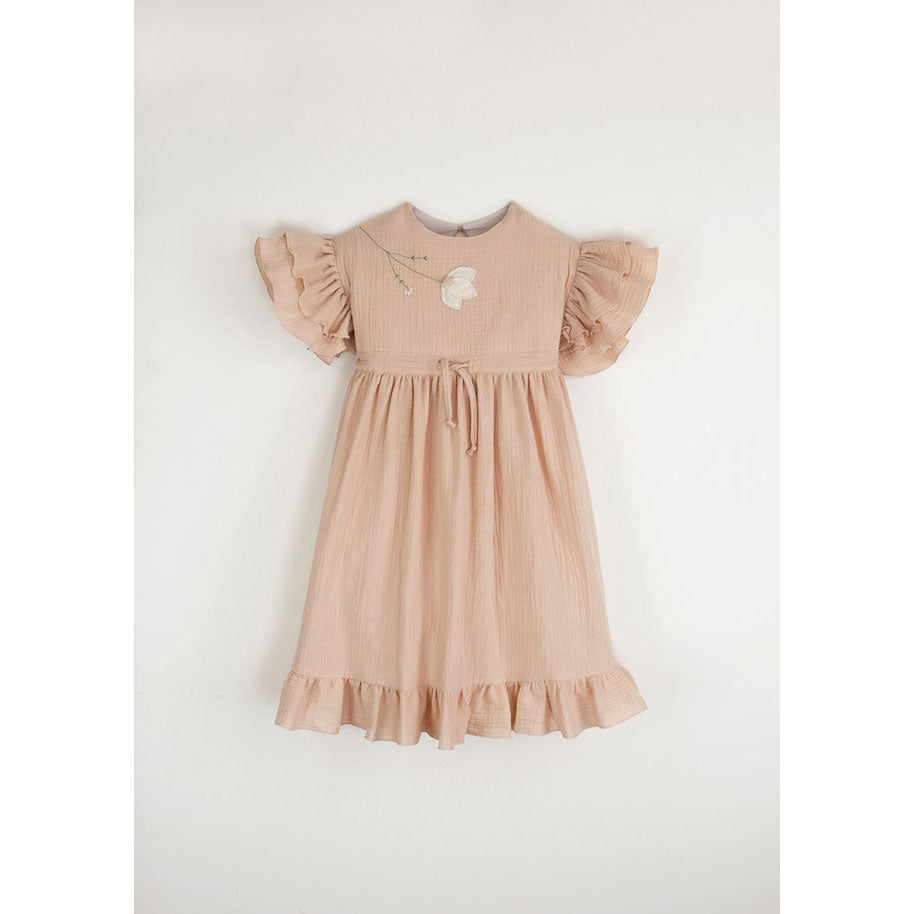 Popelin Pink Dress With Embroidered Yoke And Applique