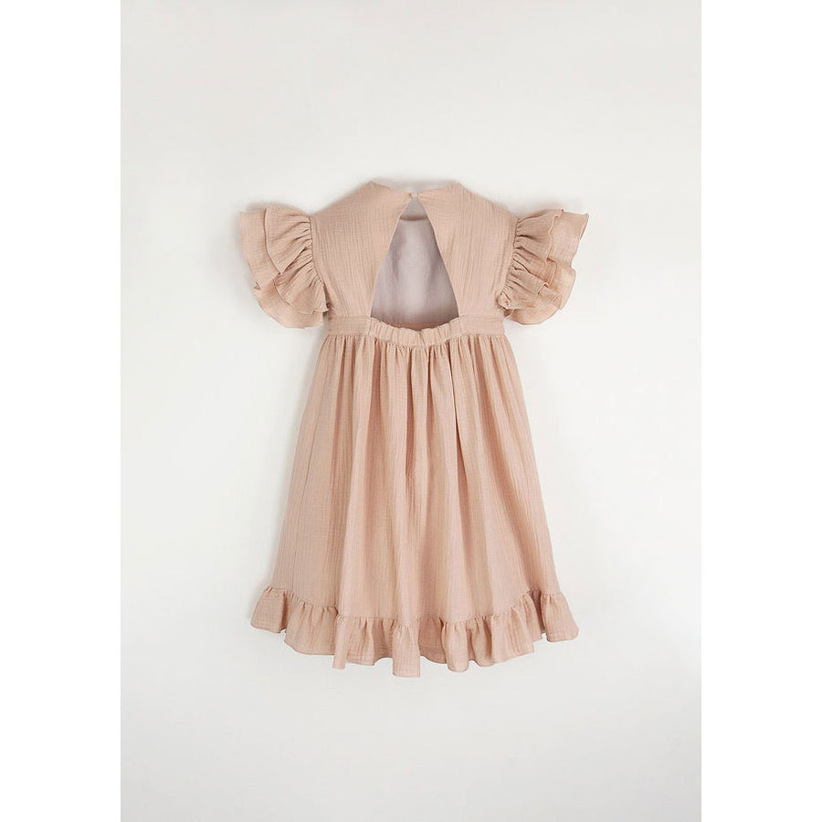 Popelin Pink Dress With Embroidered Yoke And Applique