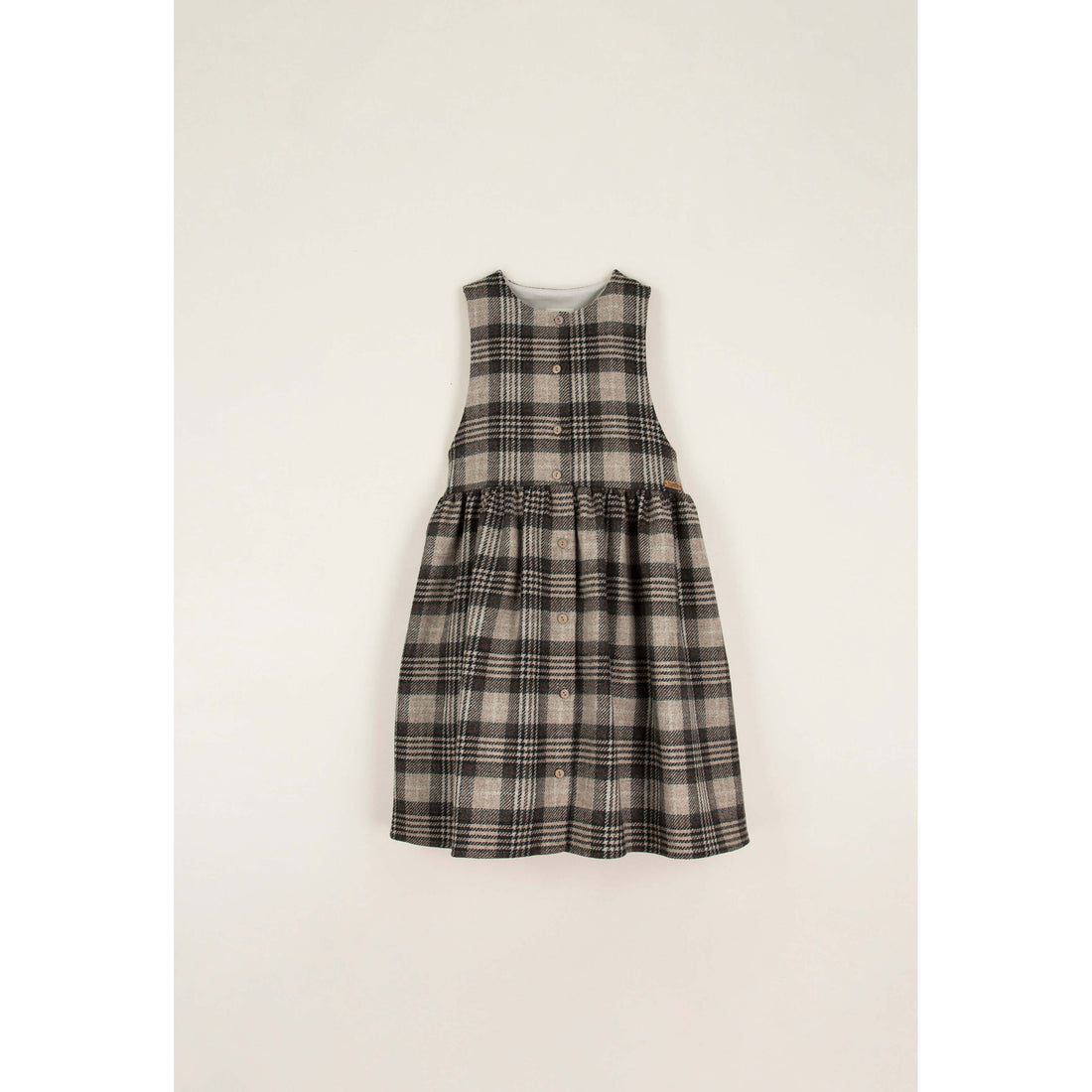 Popelin Brown Plaid Sleeveless Bib Dress
