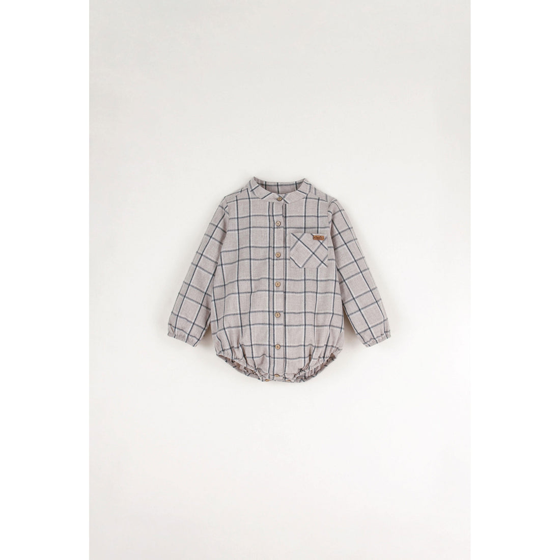 Popelin Taupe Plaid Shirt Style Romper