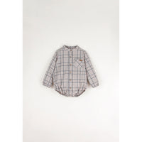 Popelin Taupe Plaid Shirt Style Romper