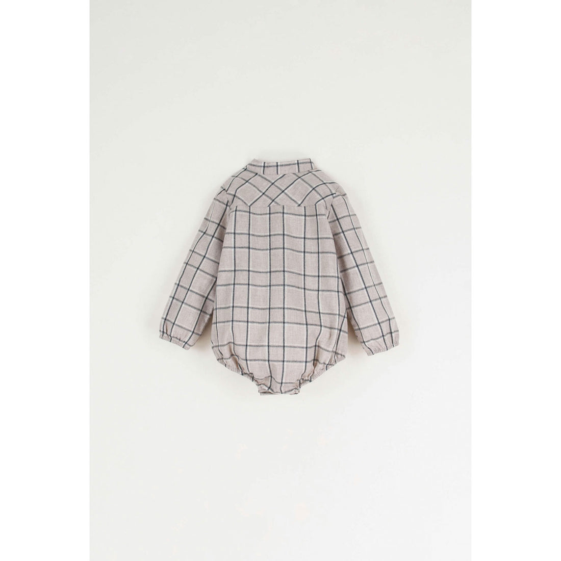 Popelin Taupe Plaid Shirt Style Romper