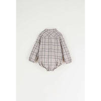 Popelin Taupe Plaid Shirt Style Romper