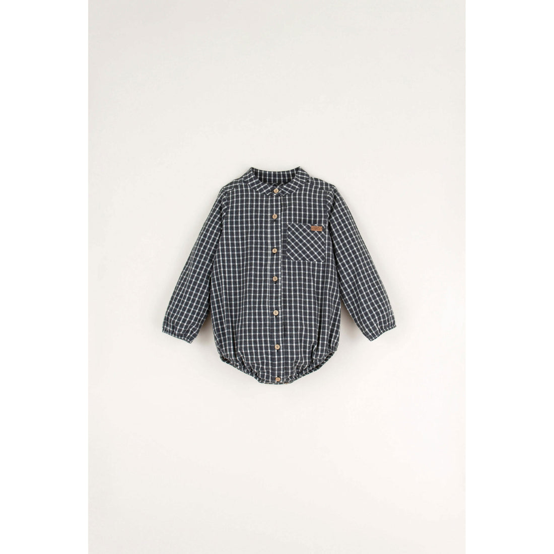 Popelin Black Plaid Shirt Style Romper