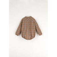 Popelin Terracotta Plaid Shirt Style Romper