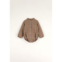 Popelin Terracotta Plaid Shirt Style Romper