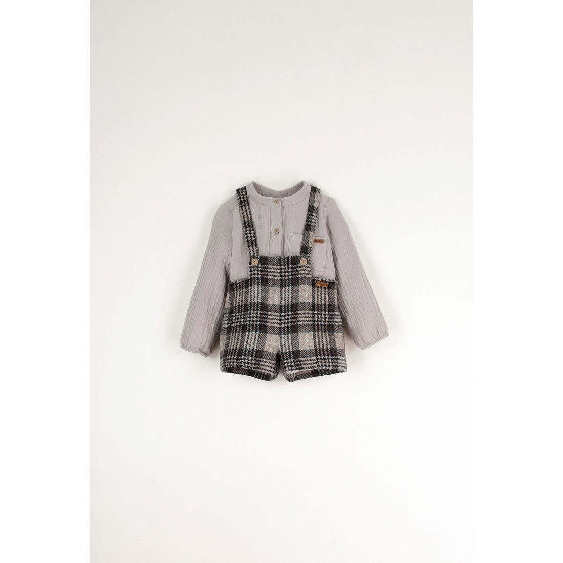 Popelin Brown Plaid Crossover Strap Dungarees