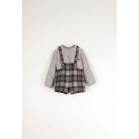 Popelin Brown Plaid Crossover Strap Dungarees