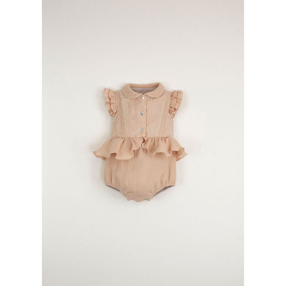 Popelin Pink Romper With Collar