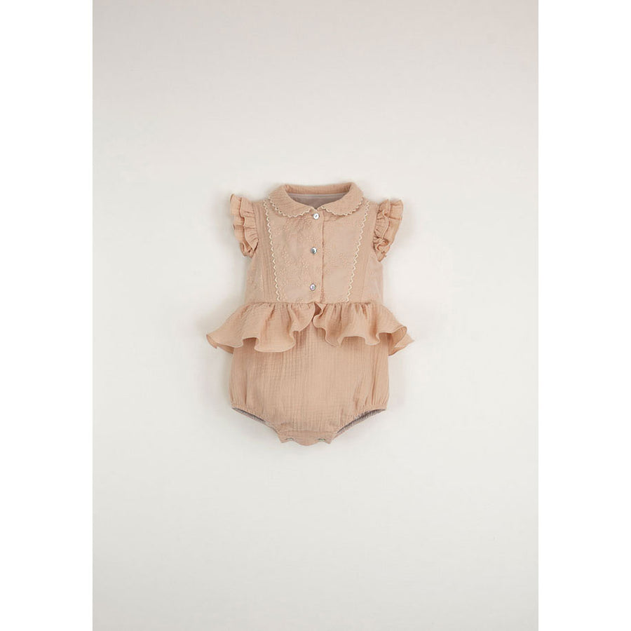 Popelin Pink Romper With Collar