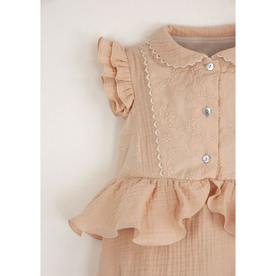 Popelin Pink Romper With Collar