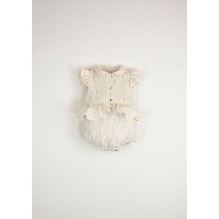 Popelin Off-White Romper With Collar