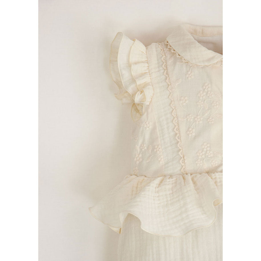 Popelin Off-White Romper With Collar