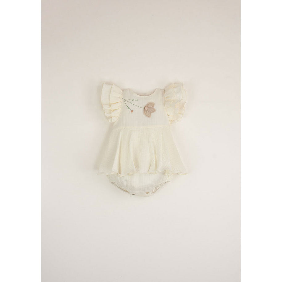 Popelin Off-White Romper With Cape-Style Skirt