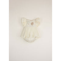 Popelin Off-White Romper With Cape-Style Skirt