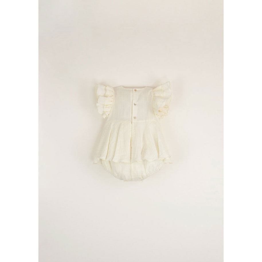 Popelin Off-White Romper With Cape-Style Skirt
