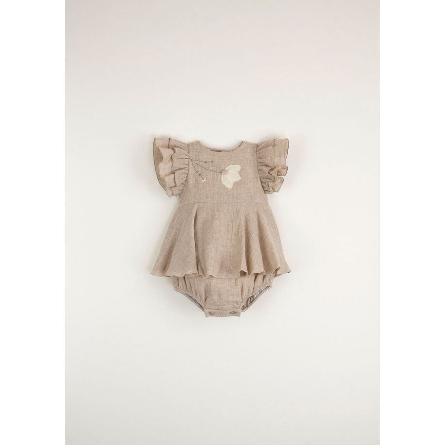 Popelin Sand Romper With Cape-Style Skirt