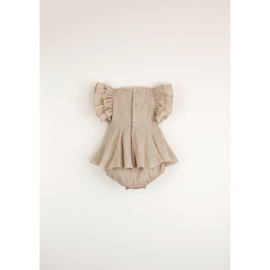 Popelin Sand Romper With Cape-Style Skirt