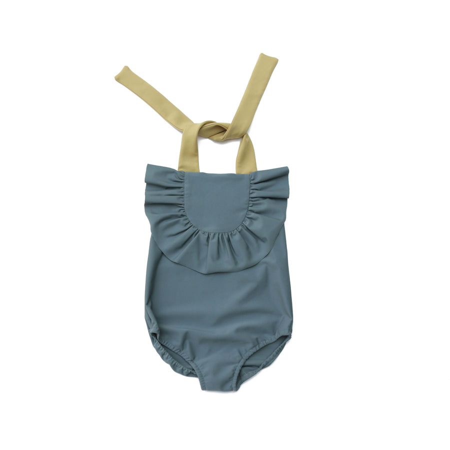 Tambere Khaki Grey Ruffle Yoke Swimsuit